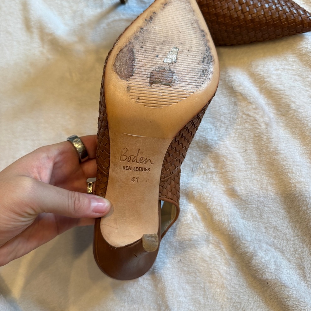 Boden Brown Woven Leather Pointed Slingback Heels - Picture 9 of 12